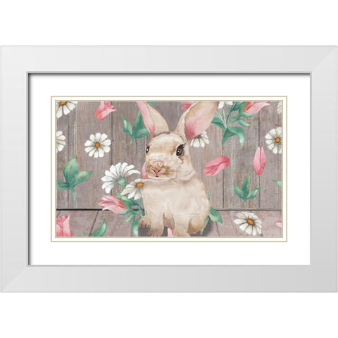 Bunny with Spring Florals White Modern Wood Framed Art Print with Double Matting by Medley, Elizabeth