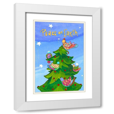 Holiday Birds White Modern Wood Framed Art Print with Double Matting by Diannart