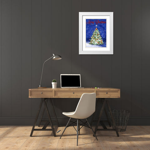Merry Christmas Tree White Modern Wood Framed Art Print with Double Matting by Diannart