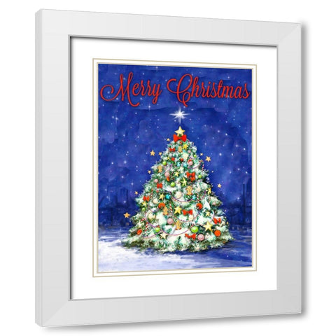 Merry Christmas Tree White Modern Wood Framed Art Print with Double Matting by Diannart