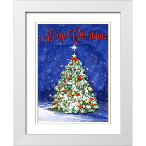 Merry Christmas Tree White Modern Wood Framed Art Print with Double Matting by Diannart