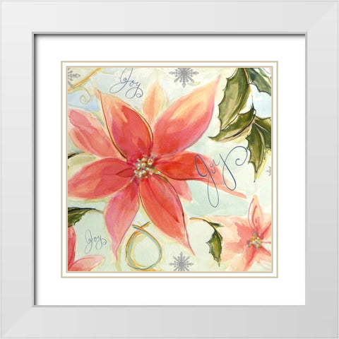 Joy Watercolor Poinsettia White Modern Wood Framed Art Print with Double Matting by Diannart