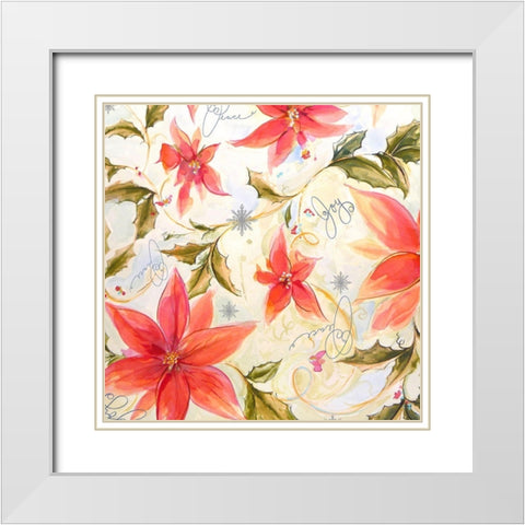 Watercolor Poinsettia Square White Modern Wood Framed Art Print with Double Matting by Diannart