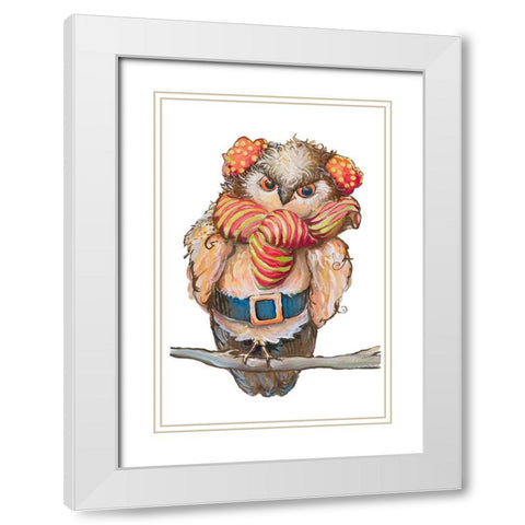 Cozy Winter Owl White Modern Wood Framed Art Print with Double Matting by Diannart