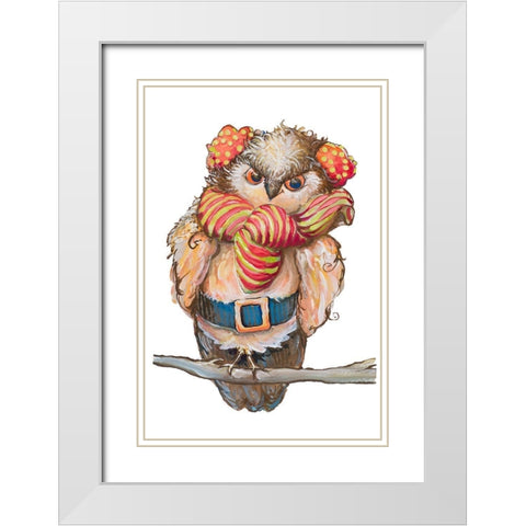 Cozy Winter Owl White Modern Wood Framed Art Print with Double Matting by Diannart