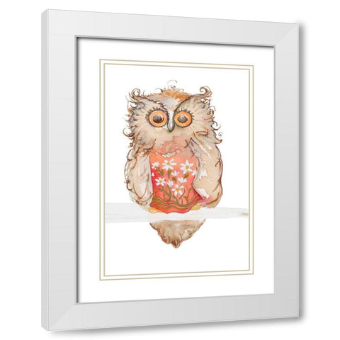 Morning Owl White Modern Wood Framed Art Print with Double Matting by Diannart