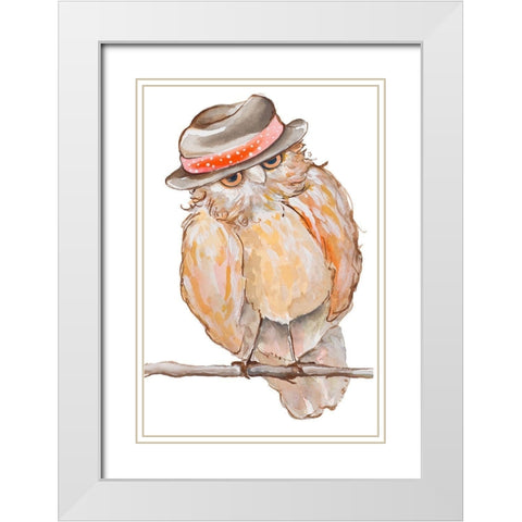 Jazzy Owl White Modern Wood Framed Art Print with Double Matting by Diannart