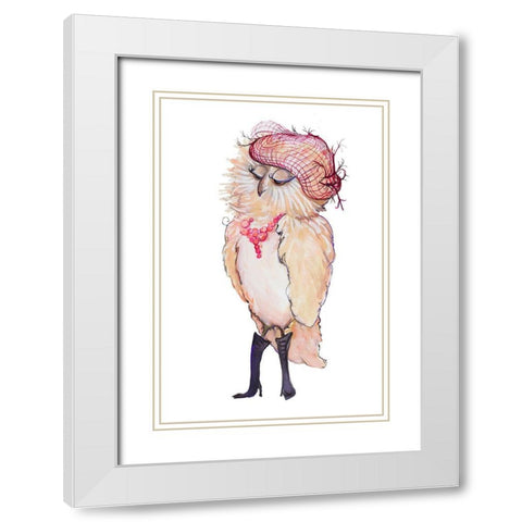Fashionista Owl White Modern Wood Framed Art Print with Double Matting by Diannart