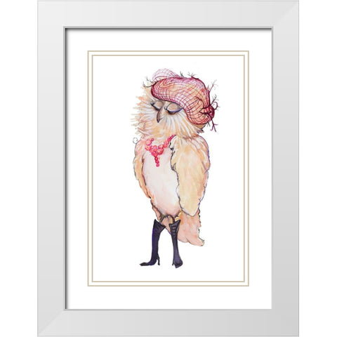 Fashionista Owl White Modern Wood Framed Art Print with Double Matting by Diannart