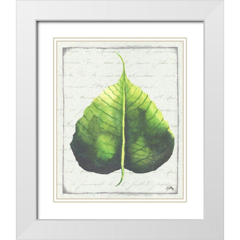 Emerald Leaf II White Modern Wood Framed Art Print with Double Matting by Medley, Elizabeth