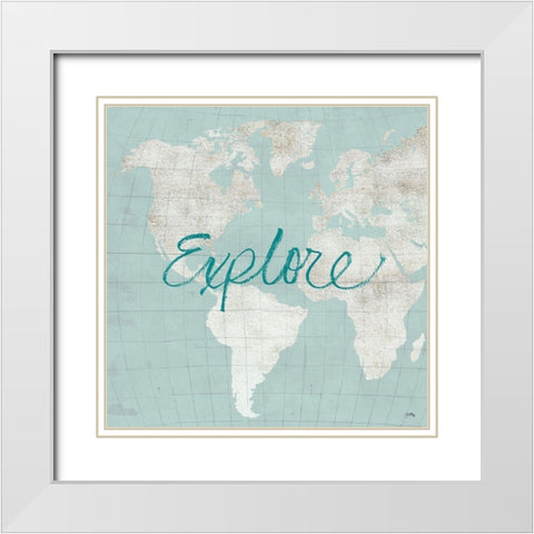 Explore The World White Modern Wood Framed Art Print with Double Matting by Medley, Elizabeth