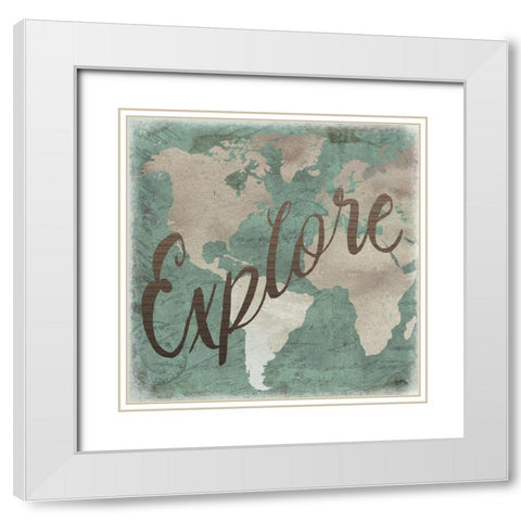 Explore Map Square White Modern Wood Framed Art Print with Double Matting by Medley, Elizabeth