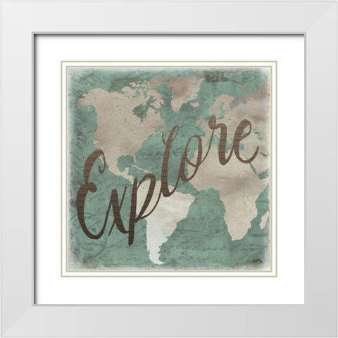 Explore Map Square White Modern Wood Framed Art Print with Double Matting by Medley, Elizabeth