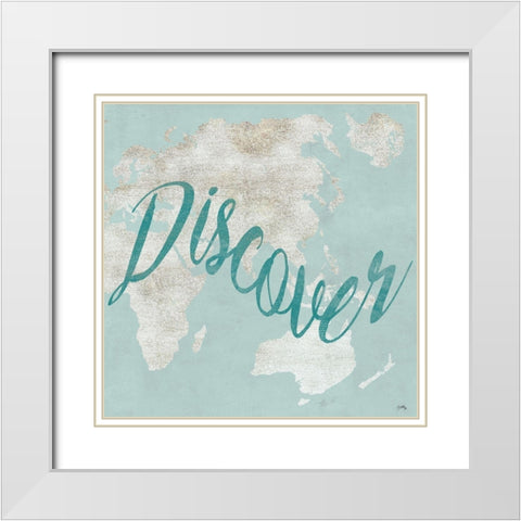 Teal Discover Map II White Modern Wood Framed Art Print with Double Matting by Medley, Elizabeth