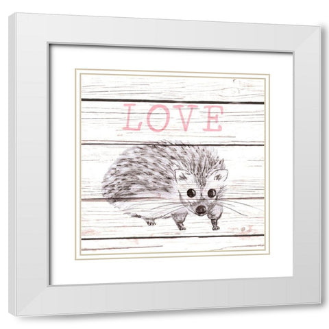 Hedgehog Love White Modern Wood Framed Art Print with Double Matting by Metz, Andi