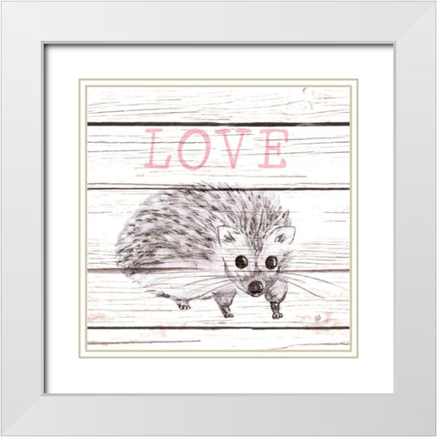 Hedgehog Love White Modern Wood Framed Art Print with Double Matting by Metz, Andi