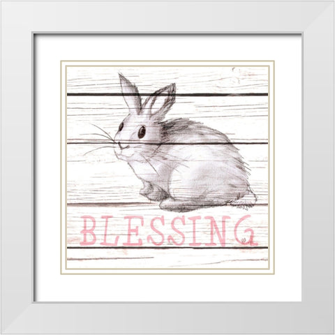 Rabbit Blessing White Modern Wood Framed Art Print with Double Matting by Metz, Andi