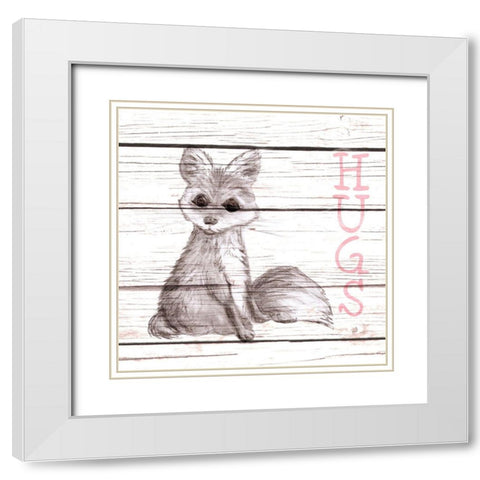 Fox Hugs White Modern Wood Framed Art Print with Double Matting by Metz, Andi