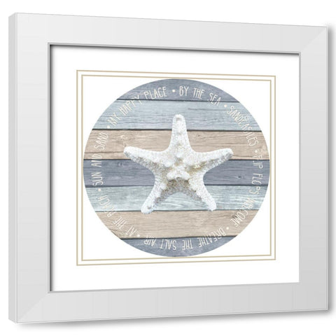 By the Sea Starfish Circle White Modern Wood Framed Art Print with Double Matting by Metz, Andi