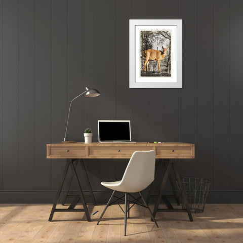 Wild Antler White Modern Wood Framed Art Print with Double Matting by Metz, Andi