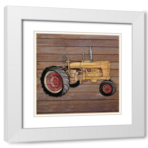 Tractor on Wood I White Modern Wood Framed Art Print with Double Matting by Medley, Elizabeth