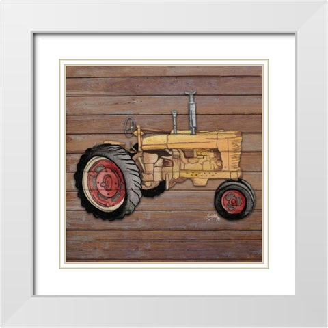 Tractor on Wood I White Modern Wood Framed Art Print with Double Matting by Medley, Elizabeth