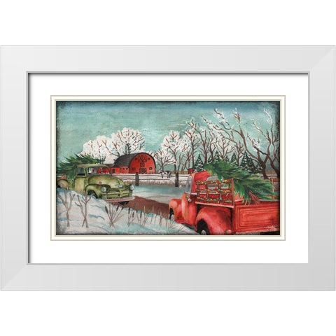 Winter Time on the Farm with Lights White Modern Wood Framed Art Print with Double Matting by Medley, Elizabeth