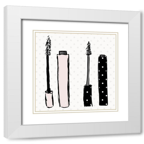 Mascara Dots White Modern Wood Framed Art Print with Double Matting by SD Graphics Studio