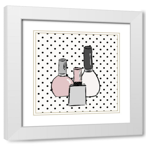 Nail Polish Dots White Modern Wood Framed Art Print with Double Matting by SD Graphics Studio