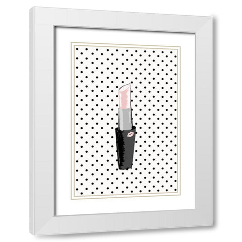 Lipstick on Polka Dots White Modern Wood Framed Art Print with Double Matting by SD Graphics Studio