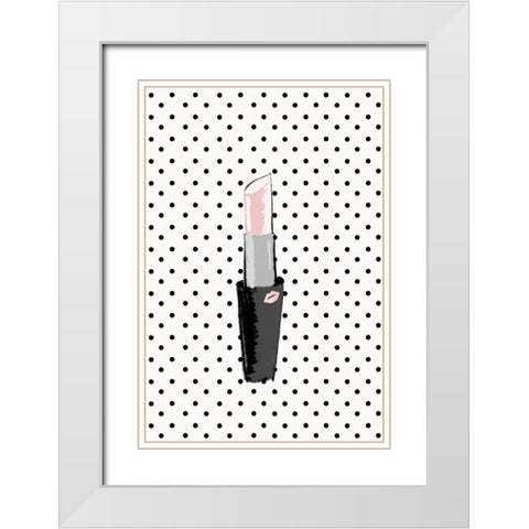 Lipstick on Polka Dots White Modern Wood Framed Art Print with Double Matting by SD Graphics Studio