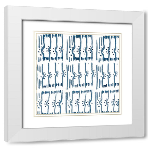 Blue Glyphics II White Modern Wood Framed Art Print with Double Matting by SD Graphics Studio