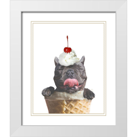 Ice Cream Dog White Modern Wood Framed Art Print with Double Matting by SD Graphics Studio