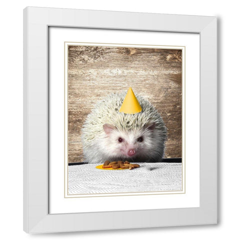 Hedgehog Party White Modern Wood Framed Art Print with Double Matting by SD Graphics Studio