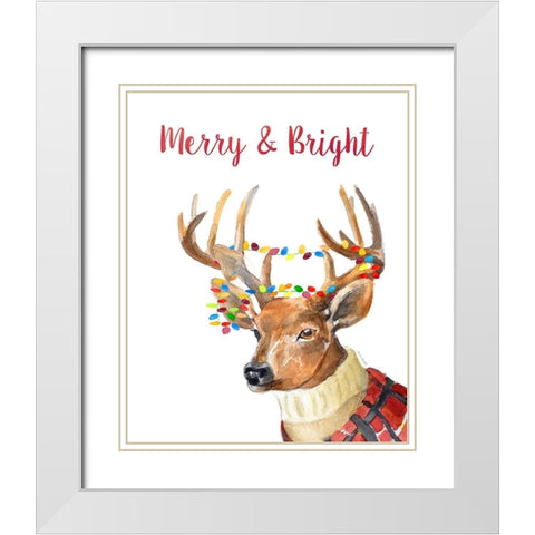 Merry and Bright Reindeer White Modern Wood Framed Art Print with Double Matting by Loreth, Lanie