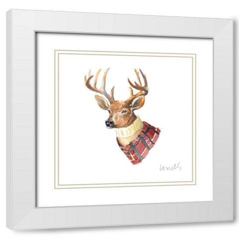 Deer Turtleneck White Modern Wood Framed Art Print with Double Matting by Loreth, Lanie