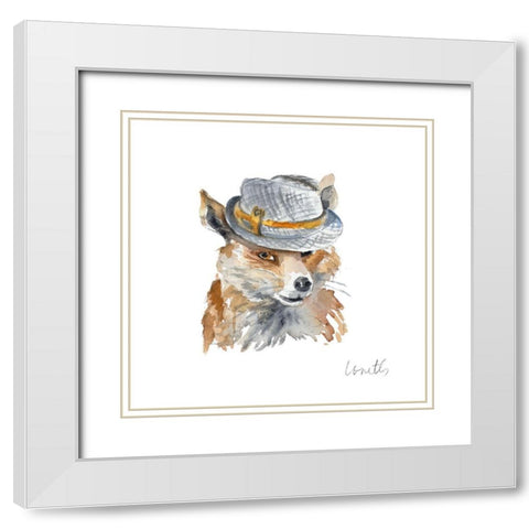 Fox with Hat White Modern Wood Framed Art Print with Double Matting by Loreth, Lanie