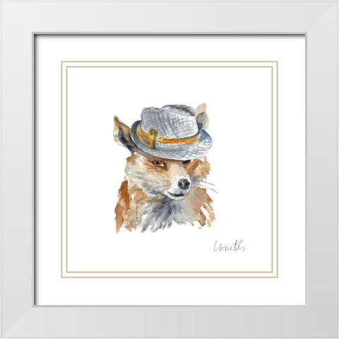 Fox with Hat White Modern Wood Framed Art Print with Double Matting by Loreth, Lanie