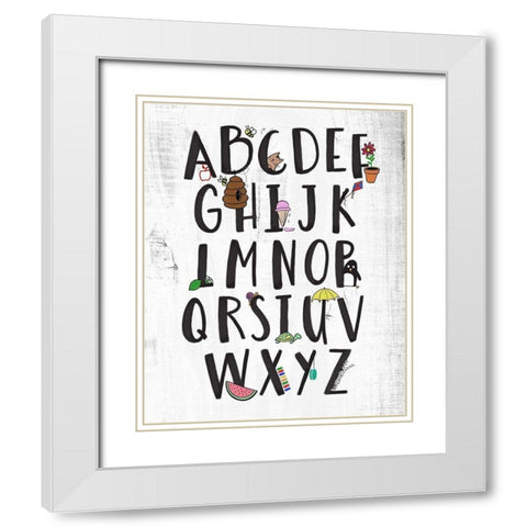 Alphabet on Wood White Modern Wood Framed Art Print with Double Matting by SD Graphics Studio