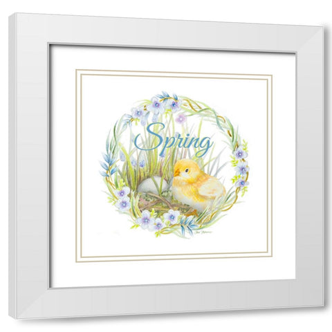 Chick And Wreath I White Modern Wood Framed Art Print with Double Matting by Gaynor, Janice
