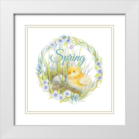 Chick And Wreath I White Modern Wood Framed Art Print with Double Matting by Gaynor, Janice