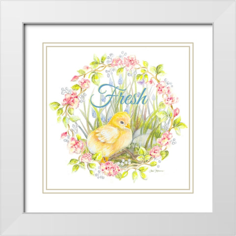 Chick And Wreath II White Modern Wood Framed Art Print with Double Matting by Gaynor, Janice