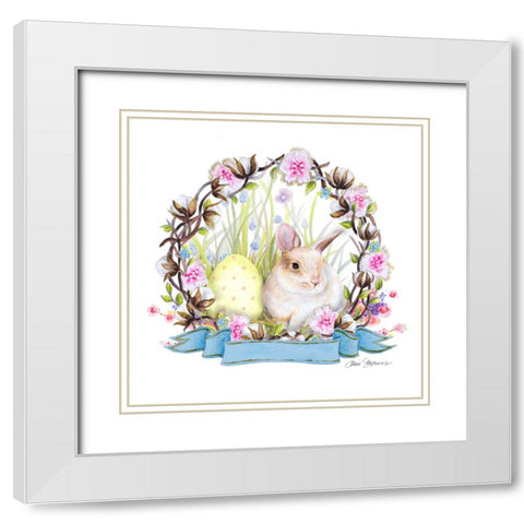 Wreath Bunny I White Modern Wood Framed Art Print with Double Matting by Gaynor, Janice