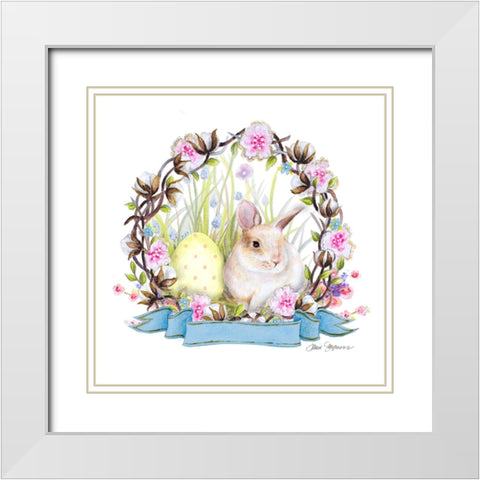 Wreath Bunny I White Modern Wood Framed Art Print with Double Matting by Gaynor, Janice