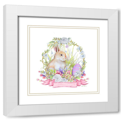 Wreath Bunny II White Modern Wood Framed Art Print with Double Matting by Gaynor, Janice