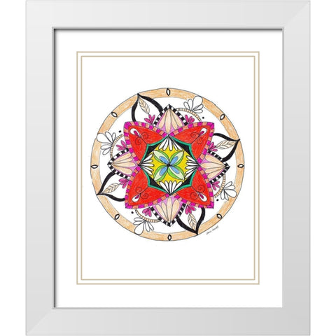 Orange Burst Mandala White Modern Wood Framed Art Print with Double Matting by Loreth, Lanie
