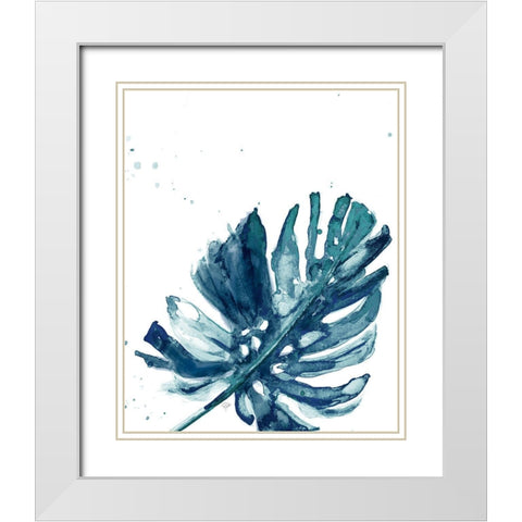 Teal Palm Frond I White Modern Wood Framed Art Print with Double Matting by Pinto, Patricia