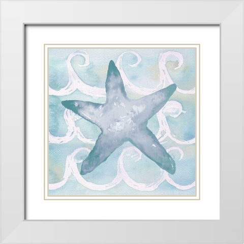 Azure Sea Creatures I White Modern Wood Framed Art Print with Double Matting by Medley, Elizabeth