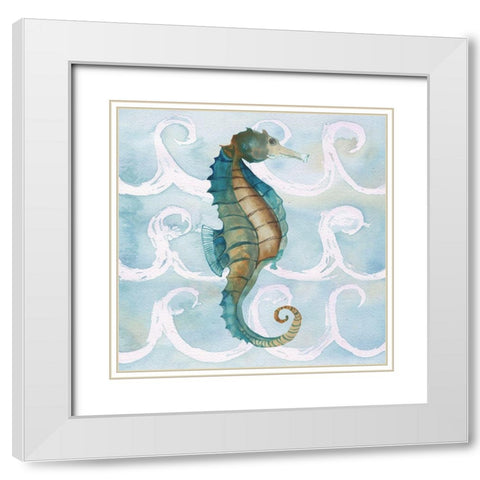 Sea Creatures on Waves II White Modern Wood Framed Art Print with Double Matting by Medley, Elizabeth