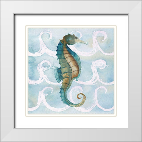 Sea Creatures on Waves II White Modern Wood Framed Art Print with Double Matting by Medley, Elizabeth